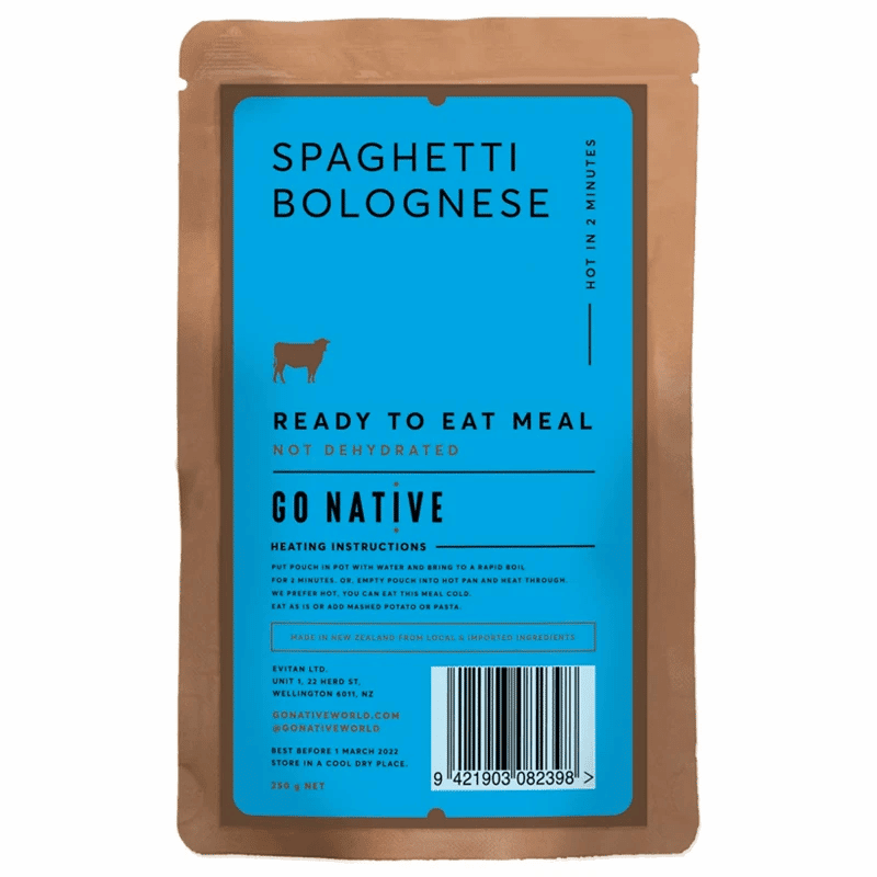 Go Native Spaghetti Bolognese - Tramping Food and Accessories sold by Venture Outdoors NZ