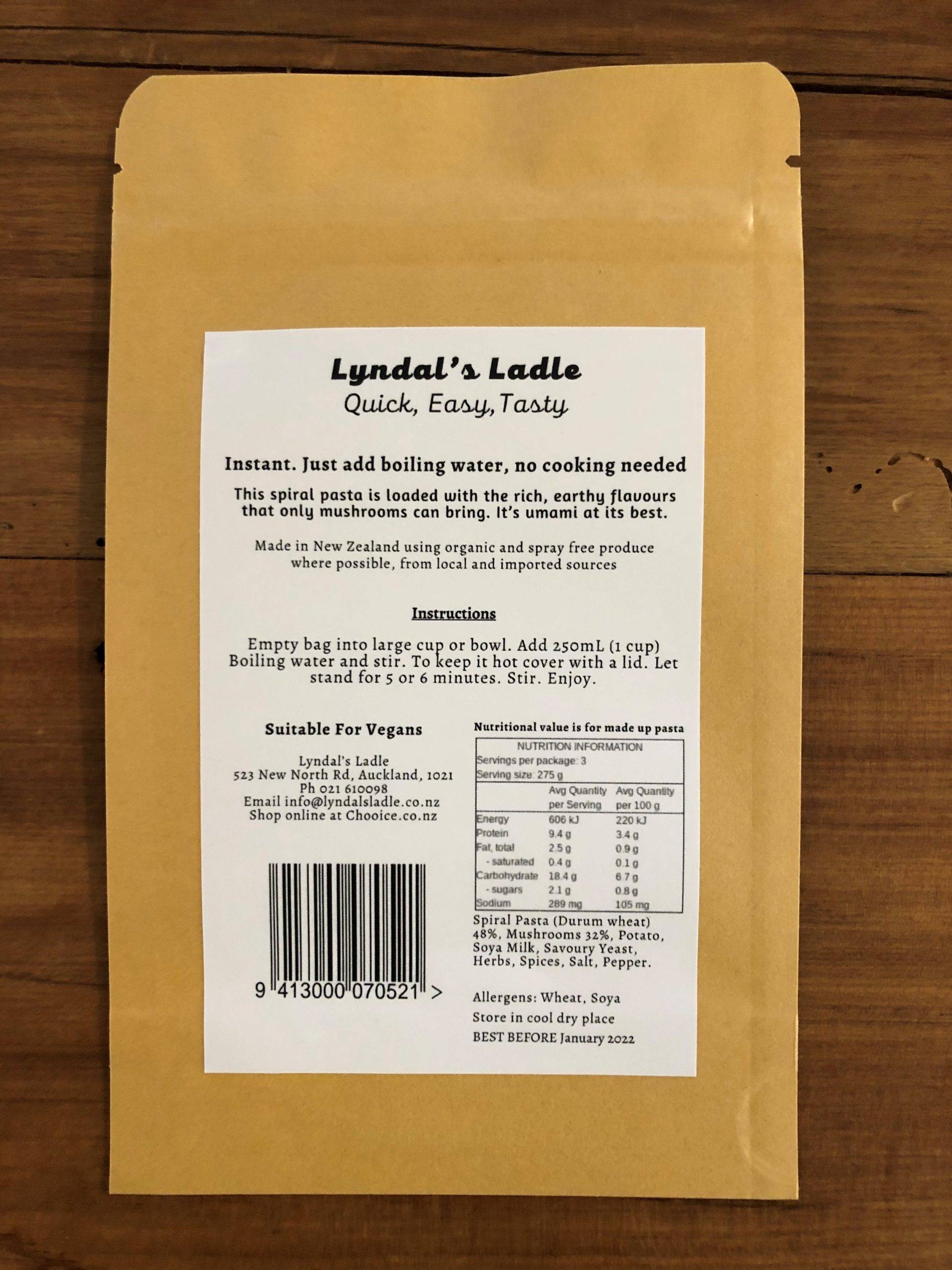 Lyndal’s Ladle Vegan Mushroom Super Soup - Tramping Food and Accessories sold by Venture Outdoors NZ