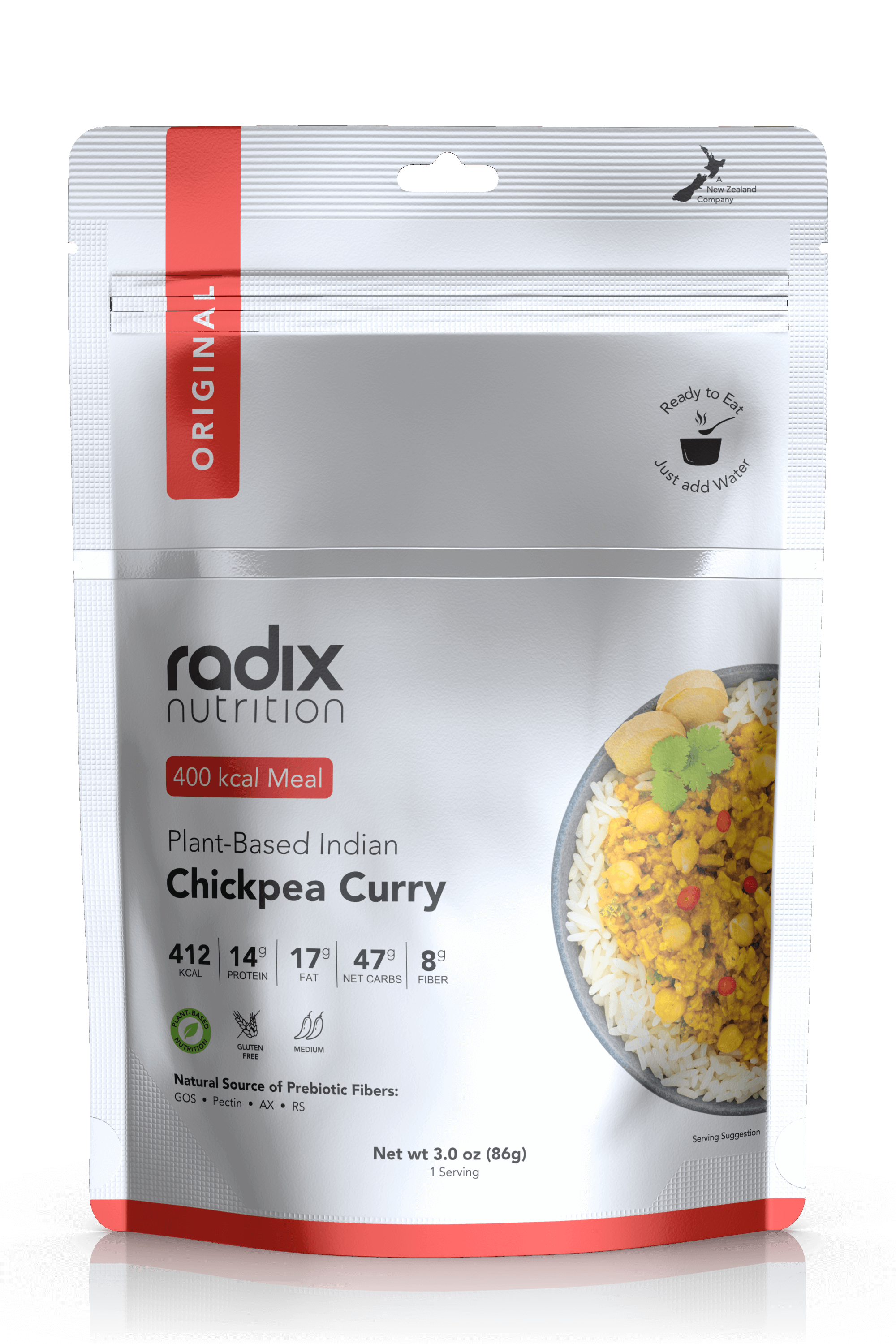 Radix Nutrition Original 400 Plant-Based Indian Chickpea Curry V7 - Tramping Food and Accessories sold by Venture Outdoors NZ