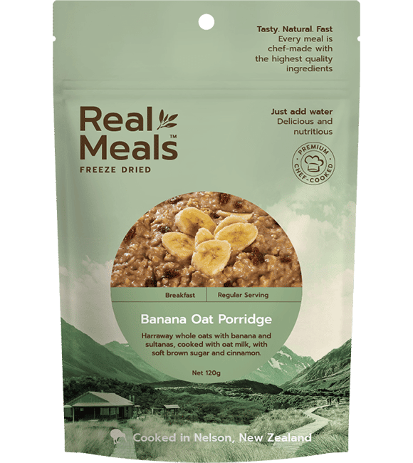 Real Meals Banana Oat Porridge - Tramping Food and Accessories sold by Venture Outdoors NZ