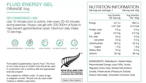 Pure Sports Nutrition Fluid Energy Gel - Tramping Food and Accessories sold by Venture Outdoors NZ