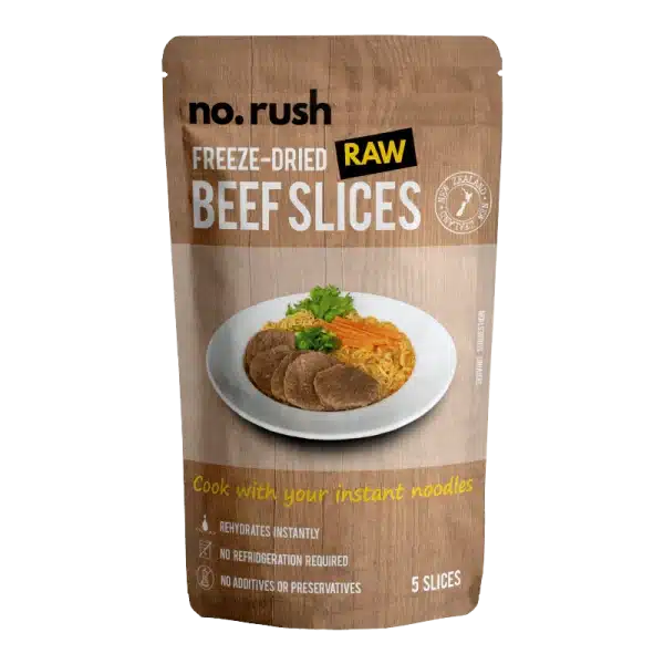 No Rush Freeze-Dried Beef Slices - Tramping Food and Accessories sold by Venture Outdoors NZ