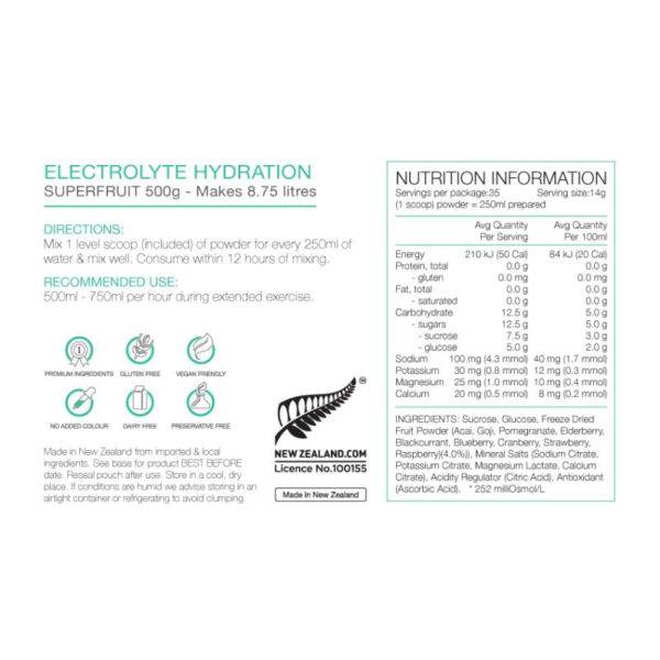 Pure Sports Nutrition Electrolye Hydration 500g - Tramping Food and Accessories sold by Venture Outdoors NZ